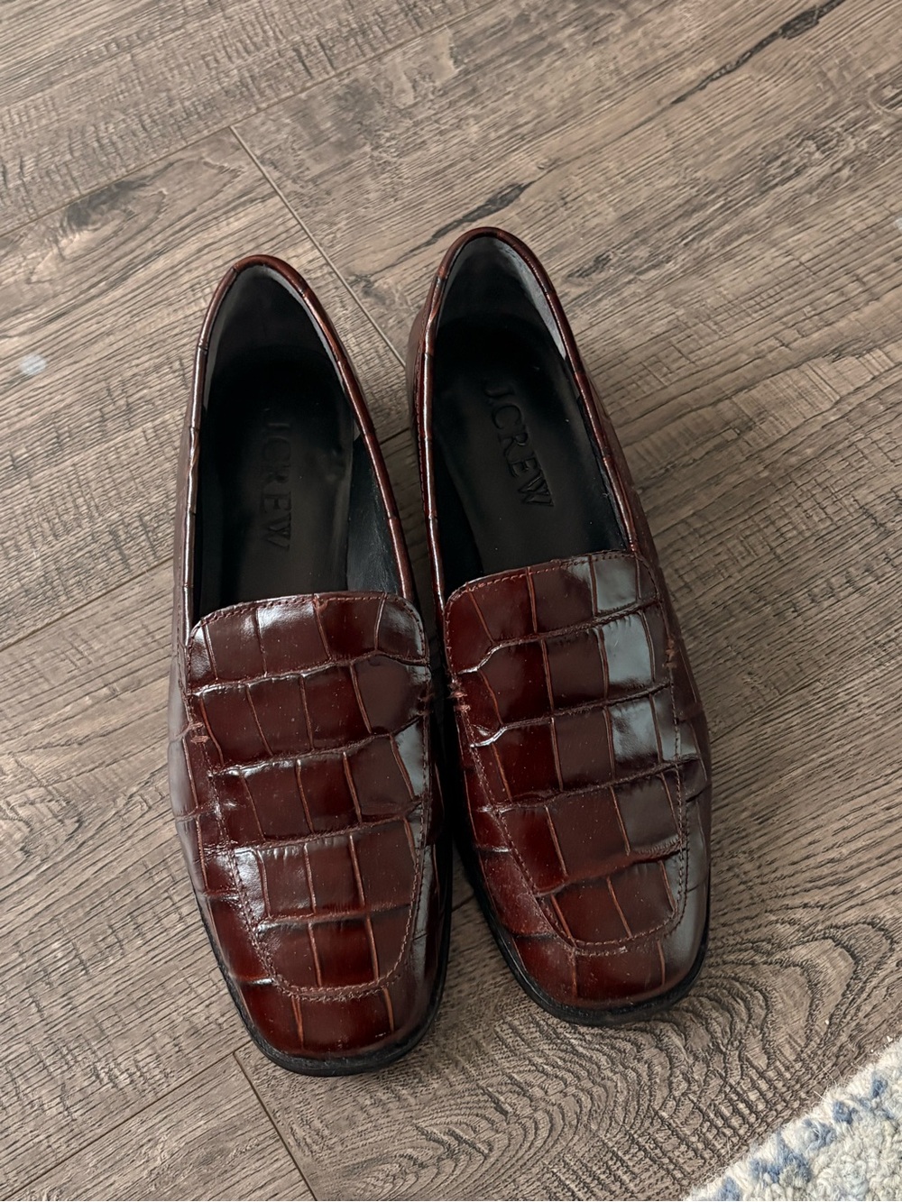 Women’s Croc-Embossed Leather Loafers in Dark Brown/burgundy jcrew size 6